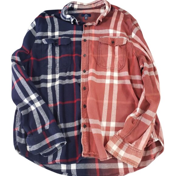 Upcycled Distressed Flannel with "Ren & Stimpy" Embroidered Patch 2XL - Picture 6 of 9